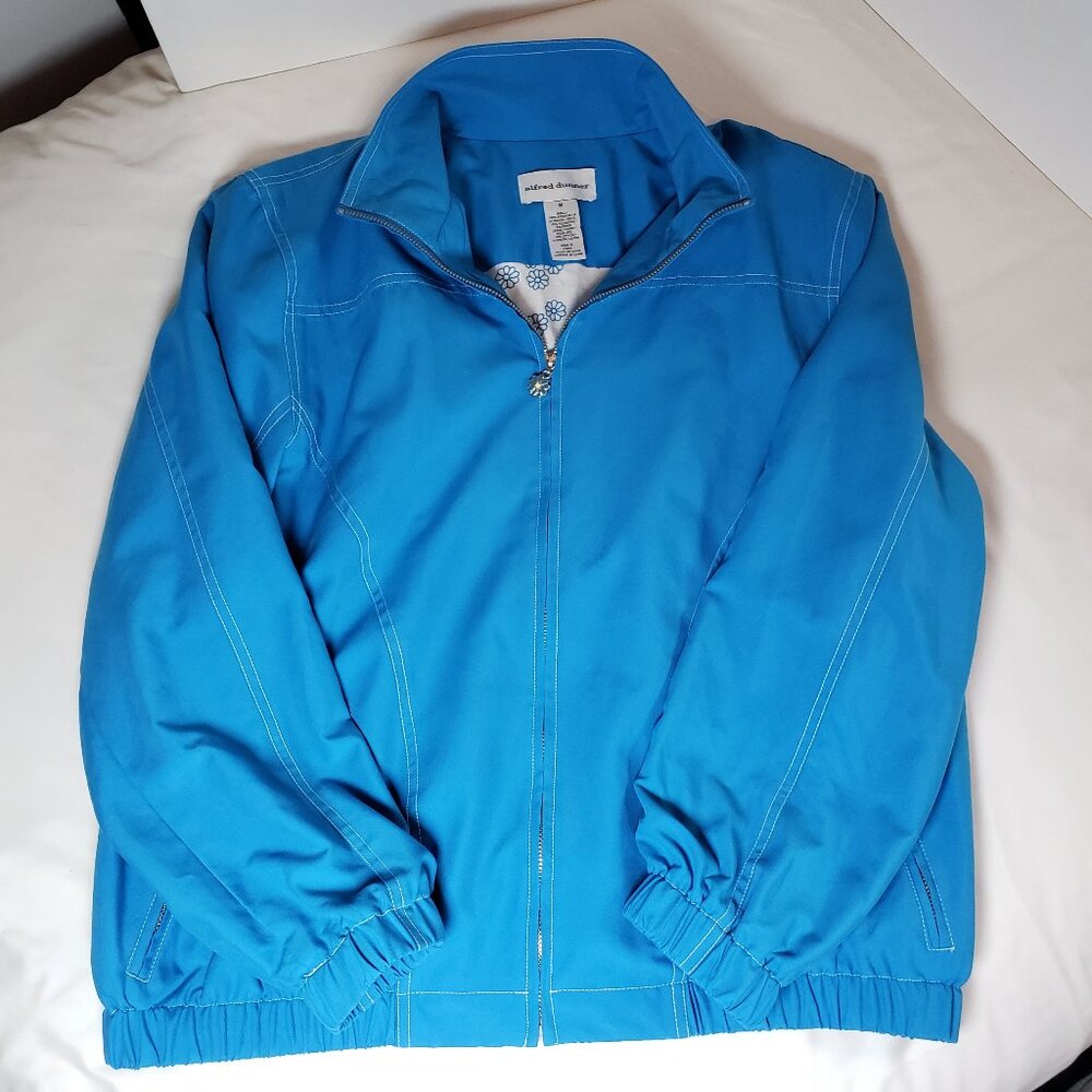 Alfred Dunner Womens Jacket Medium Lightweight Blue Bomber Style